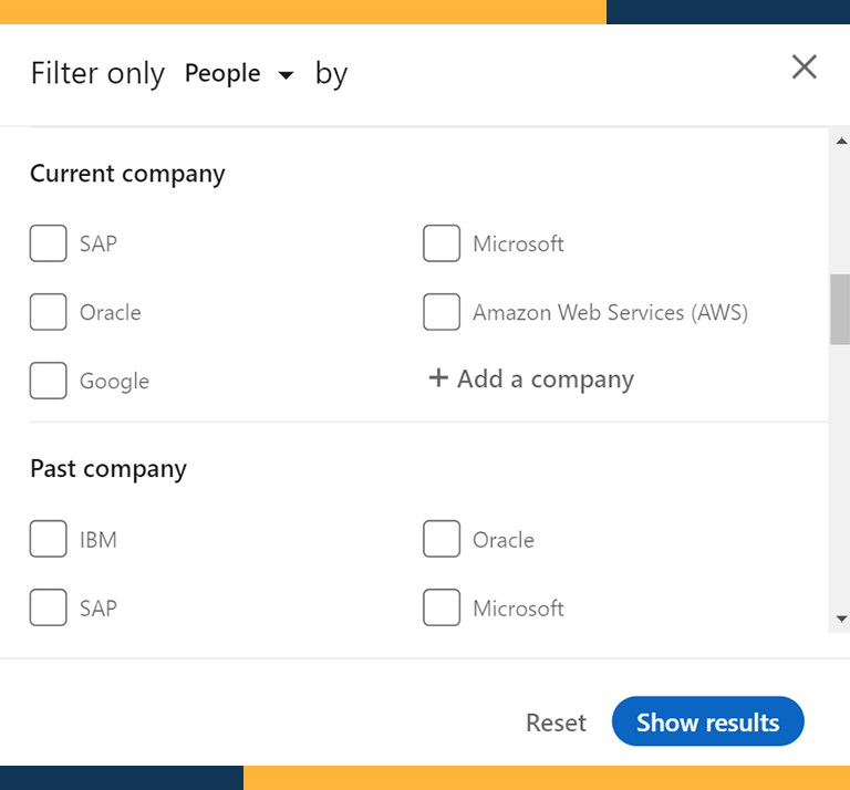 To improve your LinkedIn marketing results, use present and past companies to narrow your prospect search results