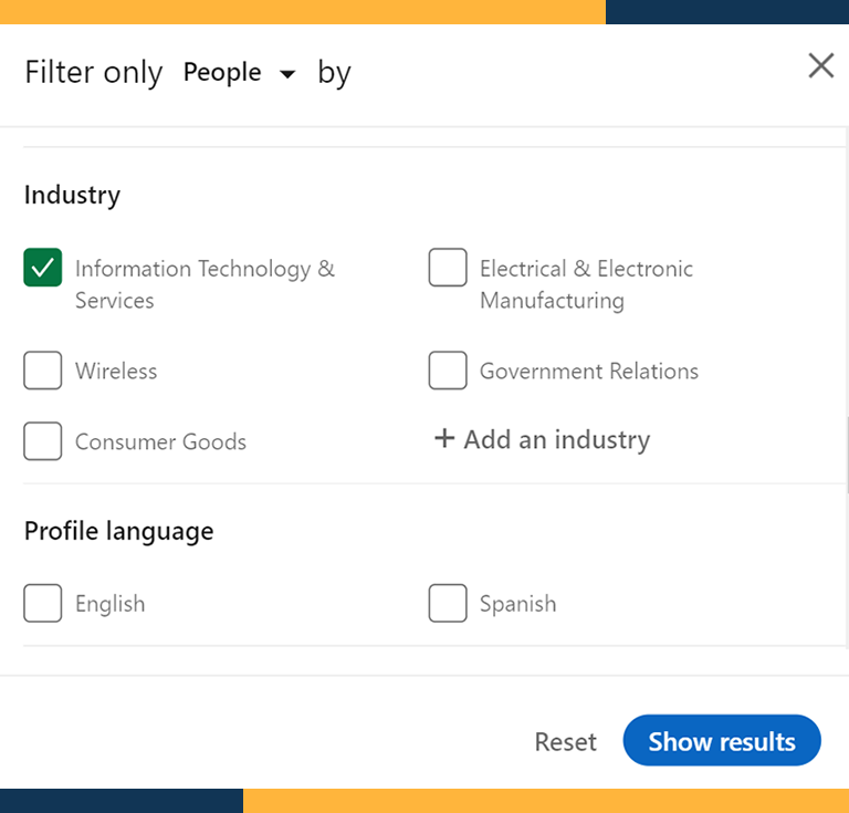Narrow your search results by selecting an industry to improve LinkedIn marketing results